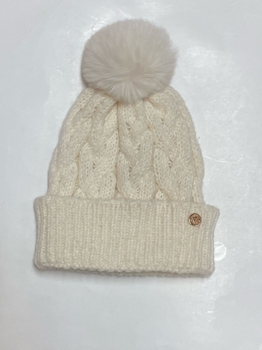 Anne Klein Ivory Faux Fur Pom Beanie One Size